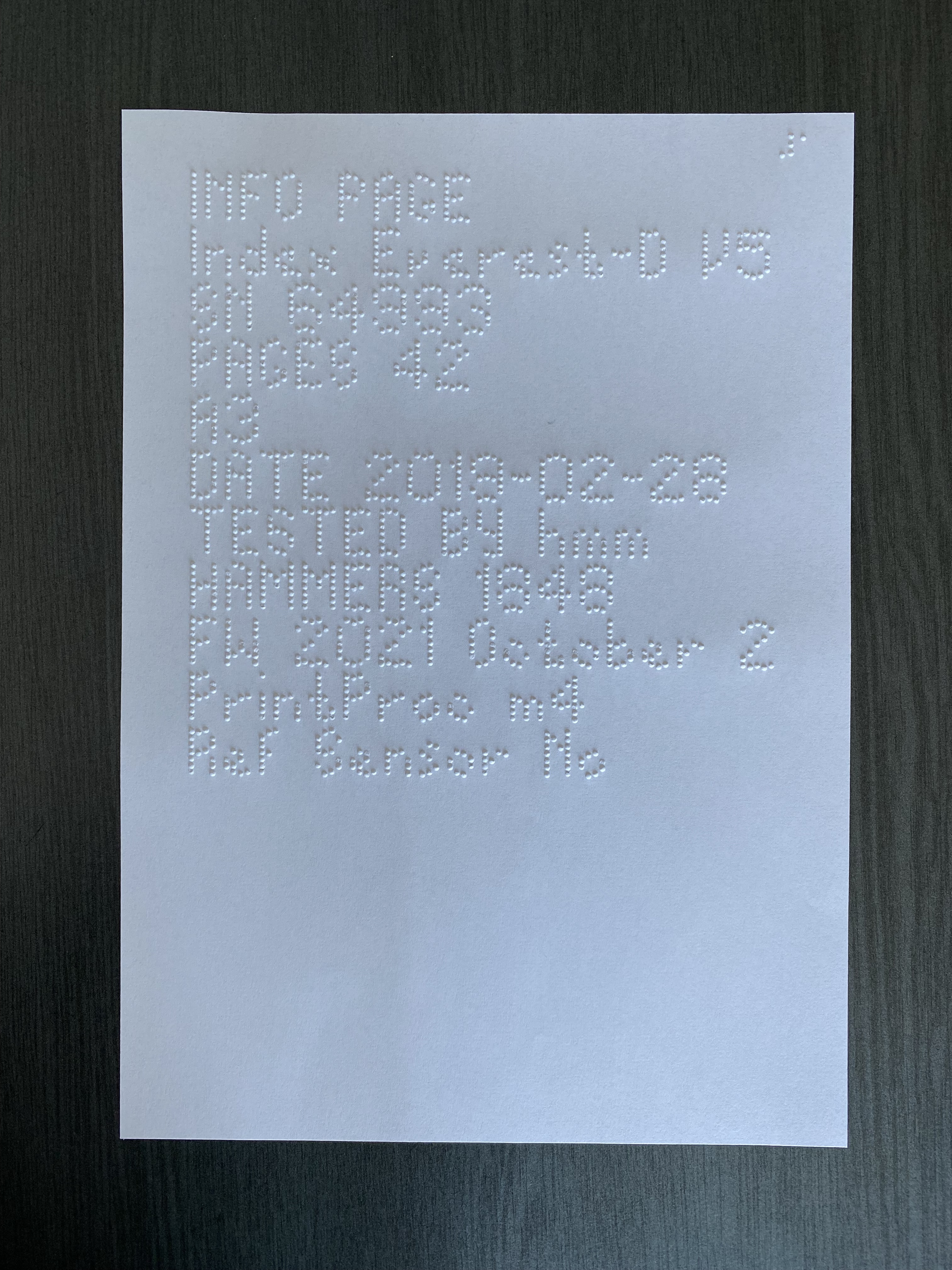 Braille text printed on paper
